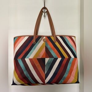 Tory Burch Coated Canvas Leather Trim Tote